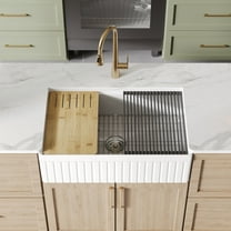 DeerValley 33" L X 20" W Workstation Farmhouse Kitchen Sink With Sink Grid, Cutting Board & Dish-Drying Rack DV-1K0263