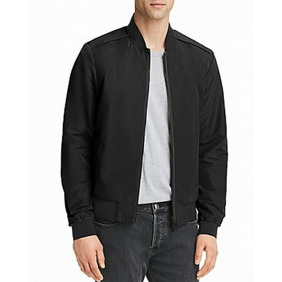 Mens Jacket Black Solid Light Weight Bomber $98 XL