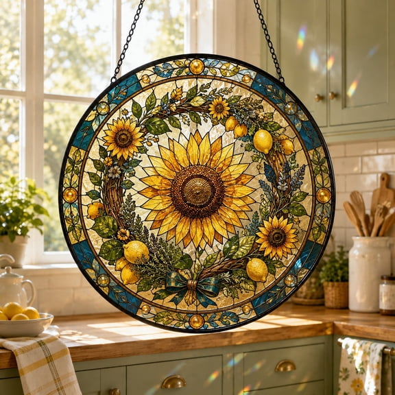 Sunflower Kitchen Stained Glass Suncatcher Window Hanging for Home Decor