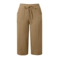 thumbnail image 5 of Bloomae Cotton Linen Capri Pants for Women 2026 Summer Lightweight Casual Plus Size Capris Loose Wide Leg High Waisted Drawstring Croped Pants with Pockets, 5 of 7