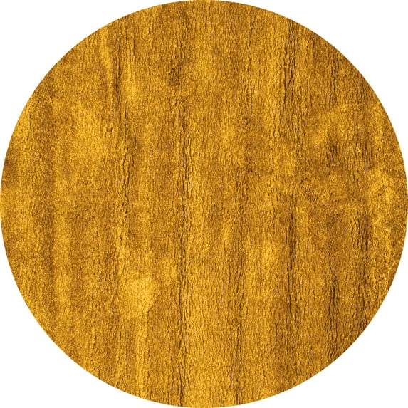 Ahgly Company Machine Washable Indoor Round Abstract Yellow Contemporary Area Rugs, 8' Round