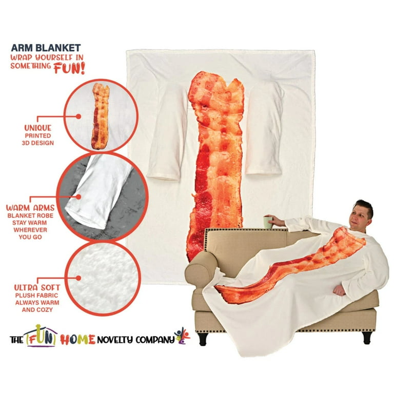Bacon Strip Wearable Sleeved Arm Blanket 70 x50 Rectangle Warm Snuggly Square Throw Blanket Novelty Robe or Couch Blanket Fun Cozy Food Blanket Flannel Winter Blanket Perfect Gift Walmart