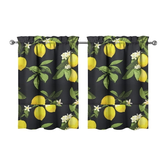 I Love Lemons Kitchen Curtains - 2 Pack Bright Yellow Fruit & Flower Tier Curtains, Retro Vintage Style Window Panels with Rod Pocket, 27.5x36 Inch