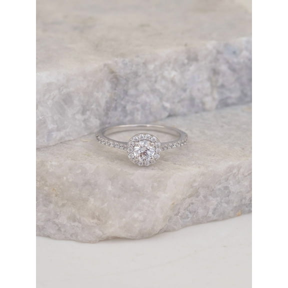 Veda Jewel 1 Ct Round Cut VVS1/D Lab Created Simulated Diamond Women's Engagement Ring - 14k White Gold Plated - Elegant Solitaire with Accents Wedding Ring - Timeless Expression of Your Love