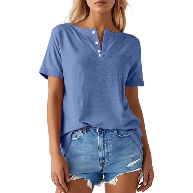 Camiseta de manga larga con cuello redondo y bolsillos para mujer: prenda informal de color liso, tejido suave y transpirable, bolsillos funcionales.