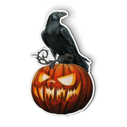 Pumpkin With Raven Halloween Theme - 5.5" Magnet for Car Locker Refrigerator