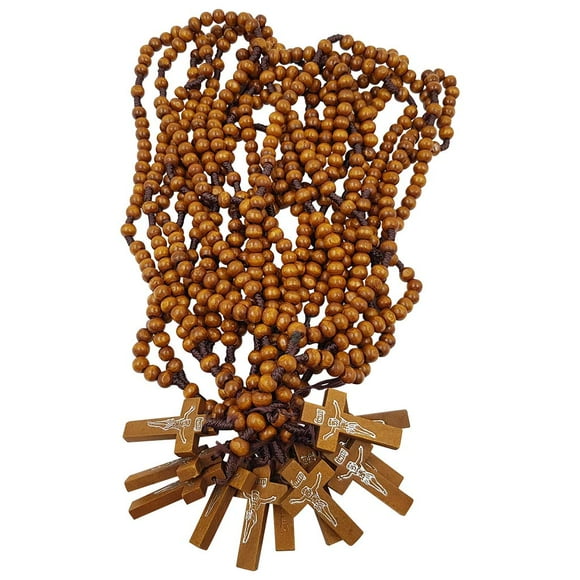 Dozen 12 pcs Catholic Rosary Olive Wood Carved Beads with Jesus Cross Jerusalem Holy Land Religious Jewelry Gift