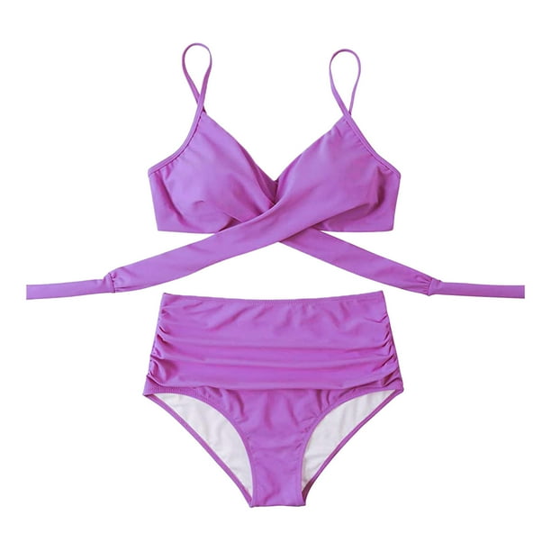 Trajes de baño para mujer, 2 piezas, estampado tropical hawaiano, camisola, sujetador y volantes, conjuntos de baño, ropa de playa OAVQHLG3B Store lin121212