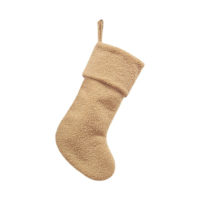 Christmas Stocking 18 In White Pink Khaki Rustic Plush Holiday Home Decor With 3 In Ribbon Hang Loop For Fireplace Mantel Or Stair Railings