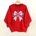 thumbnail image 5 of qucoqpe Women's Christmas Bow Printed Sweatshirts Fashion Causal Christmas Bow Printed Crewneck Tops Red Series Long Sleeve Oversized Pullovers for 2025 Fall Winter, 5 of 5