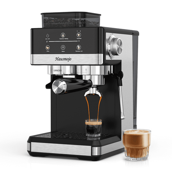 Hausmojo 5520 Espresso Machine with Grinder, Cold Brew & Milk Frother, 20-Bar Semi-Automatic for Latte & Cappuccino, Adjustable Grind & Volume