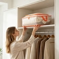 thumbnail image 4 of Large Mesh Quilt Storage Bag with Reinforced Handles, Breathable Plastic Fabric, Stackable Clothes Organizer, Multiple Sizes 55x49x19 cm, Orange, 4 of 6