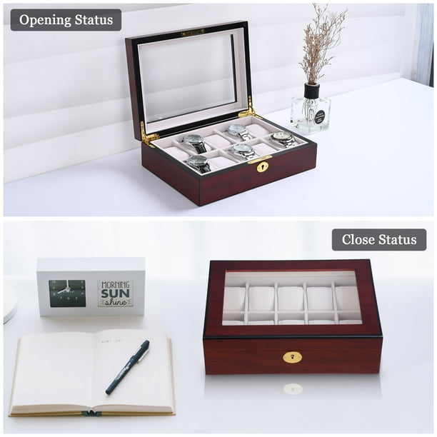 Yescom 10 Slot Wooden Watch Display Case Watch Box Holder Glass