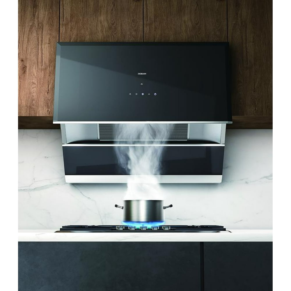 Robam 30" A672 Range Hood UNIQUE SLANTED BLACK GLASS DESIGN Under
