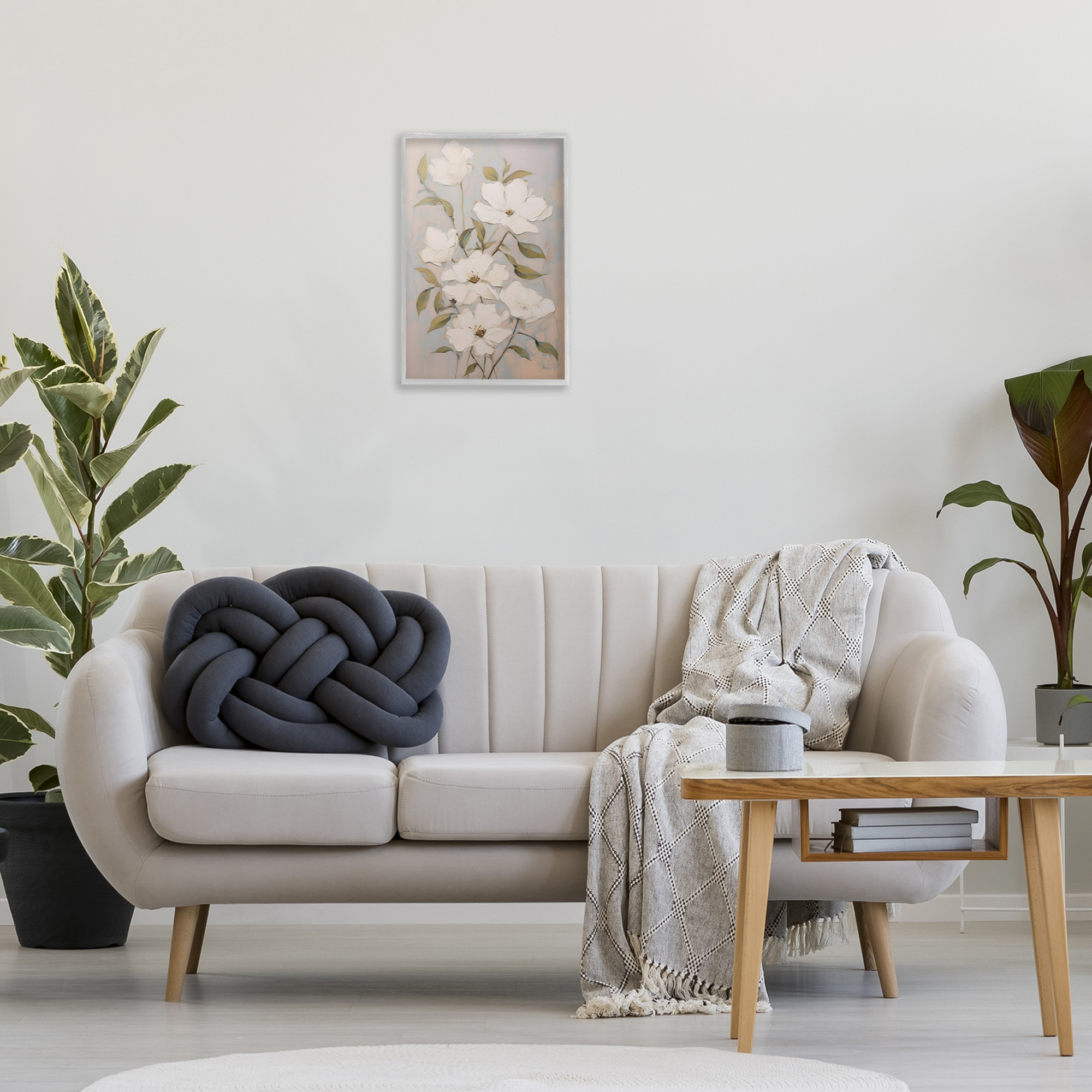 Stupell Industries Pearly White Flowers Botanical & Floral Painting Gray Framed Art Print Wall Art, 16 x 24