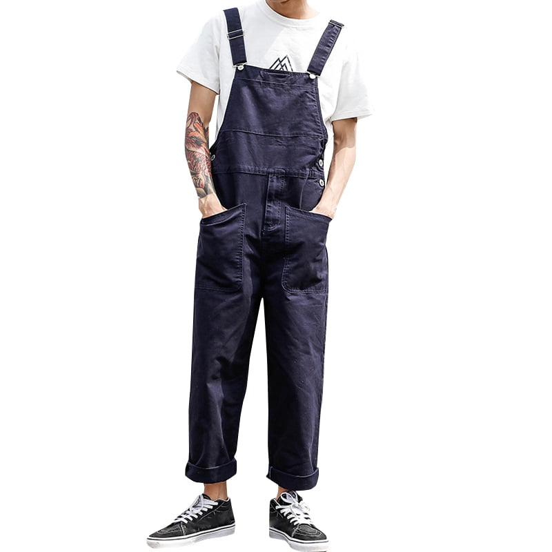 US STOCK Men's Cargo Loose Overalls Hip Hop Romper Dungarees Jumpsuits Trousers 