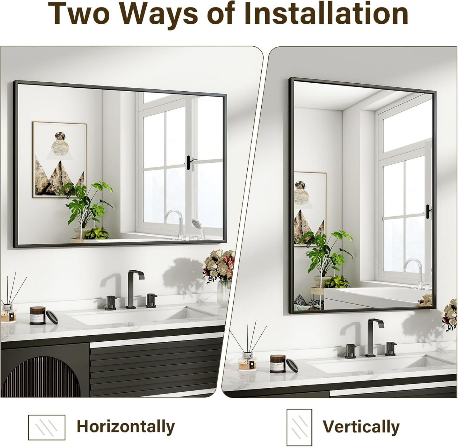 AUROMIR 36"x24" Rectangular Bathroom Mirror Vanity Wall Mirror with Metal Frame, Black