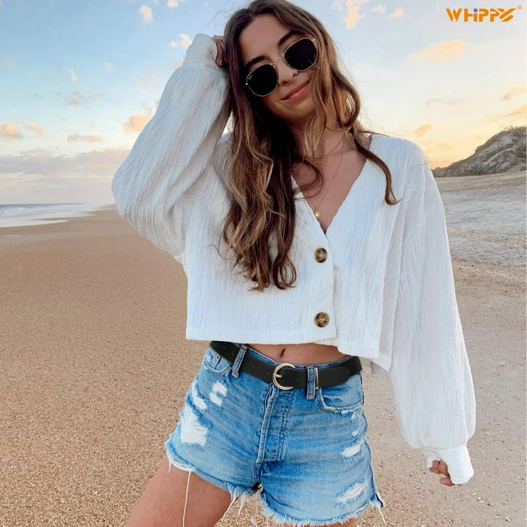 WHIPPY Women's Leather Belt Gold Buckle Plus Size Waist Belts for Jeans  Dress 