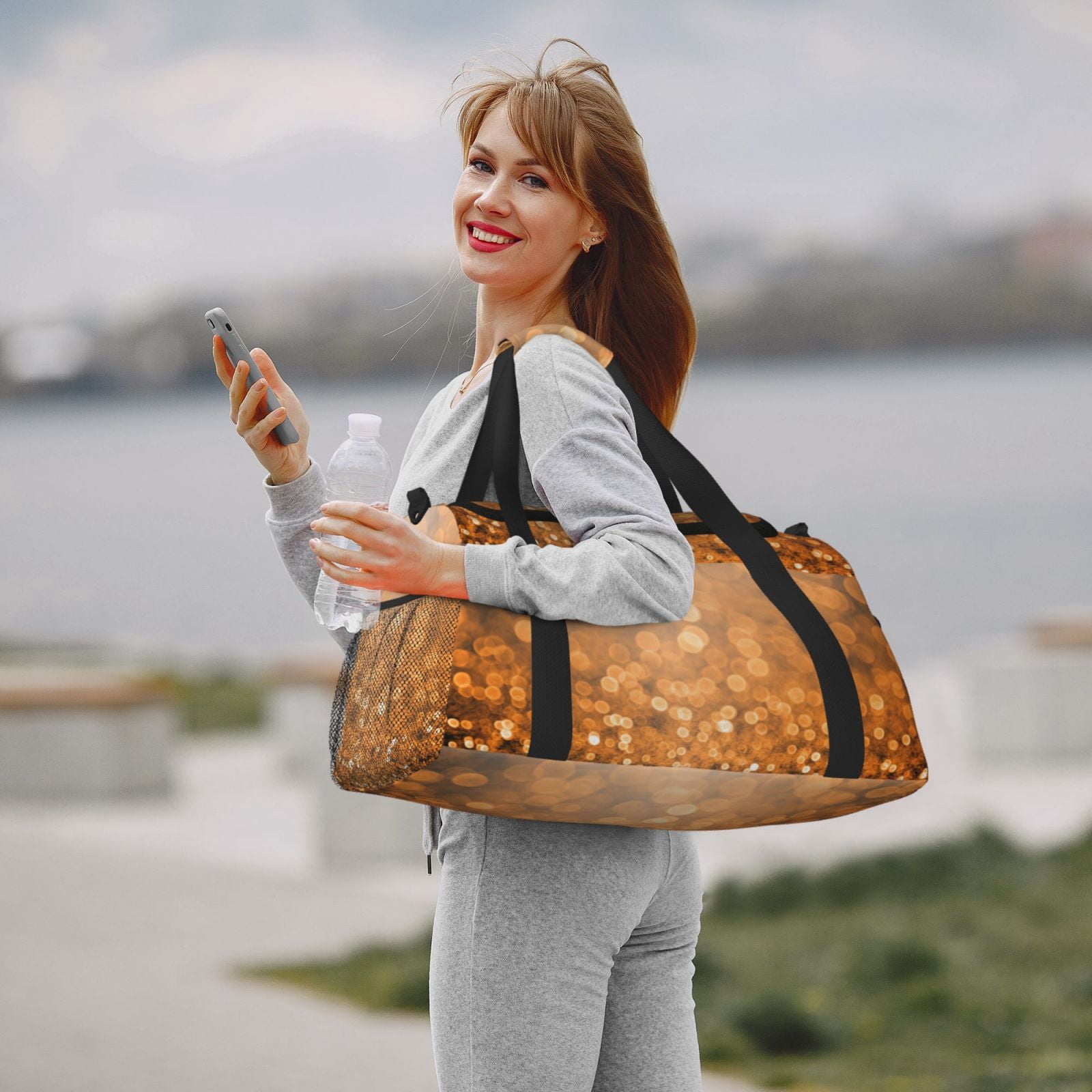 Fuzoiu Sparkling Orange and Black Print Travel Duffle Bag,Carry On Tote Bags,Duffel Bag,Sport Gym Bag, Hospital Bag for Labor and Delivery, Overnight Bag,Luggage Bag