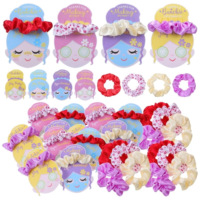 LEEYNEER 24 Pcs Chouchous pour Cheveux de Spa avec Carte, Cadeau de Soirée Pyjama, Élastiques de Maquillage pour Cheveux Roses et Rouges, Cadeau pour Filles Femmes, Souvenir d'Anniversaire pour Événement de Fin de Semaine au Spa, Porte-Chouchou, Remplissage de Sac-Cadeau