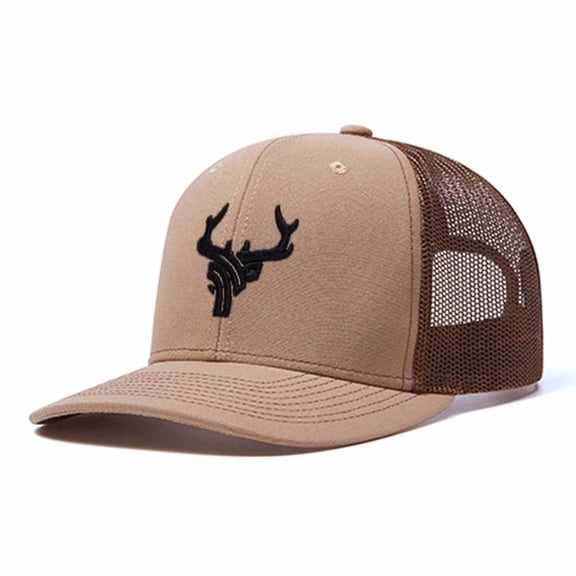 Black Deer Antler Embroidered Color Block Trucker Hat Unisex Adjustable Cotton Breathable Fashion Cap for Travel Daily Wear