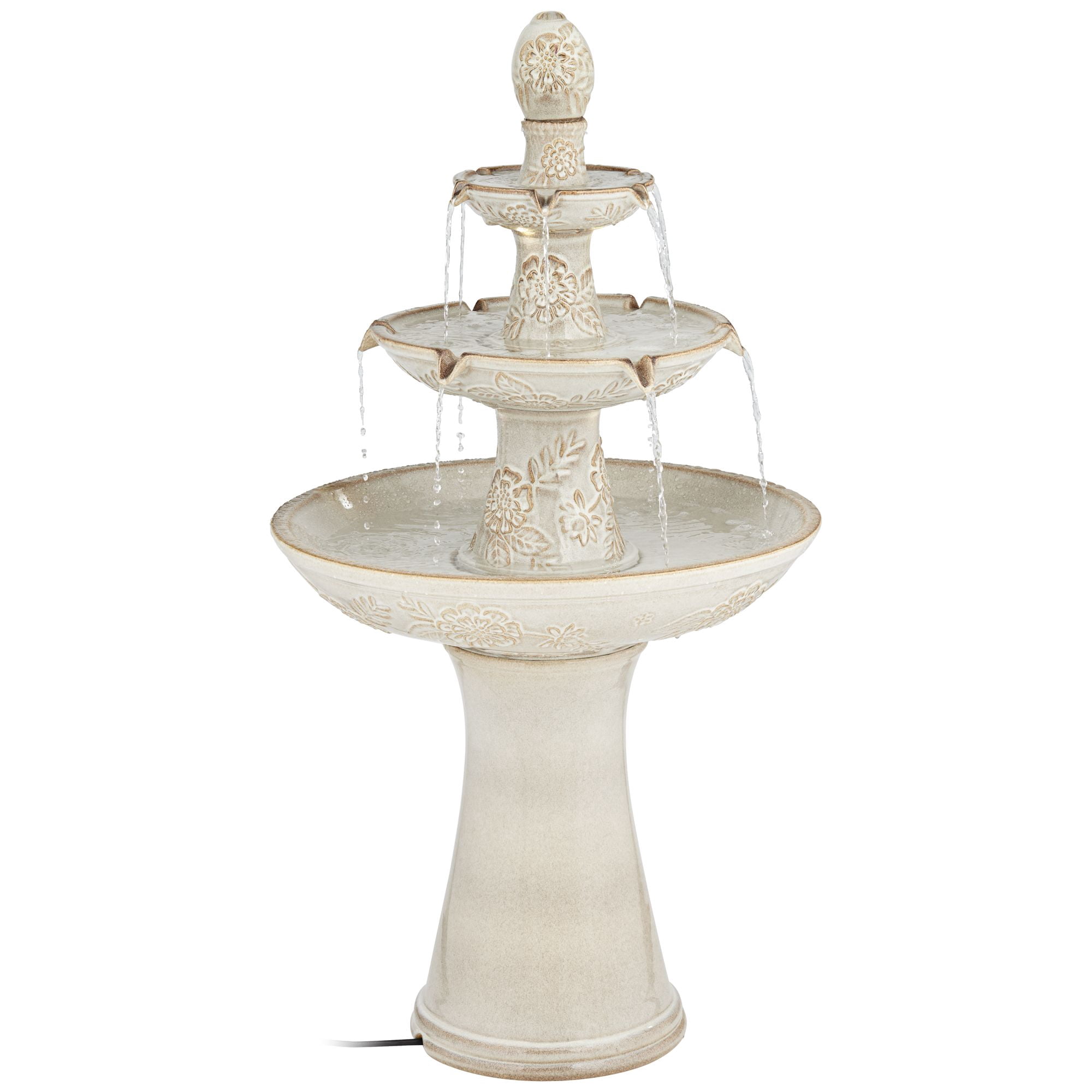 Formentera 45" High Large Italian Outdoor Decor Ceramic Floor Fountain with Light LED 3-Tier Outside Garden