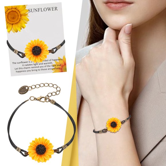 NUOKO Small Fresh Daisy Bracelets Art Fan Leather Student Bracelets Female Sunflower Retro Bracelets Stylish Classic Personality Daisy Bracelet Girl