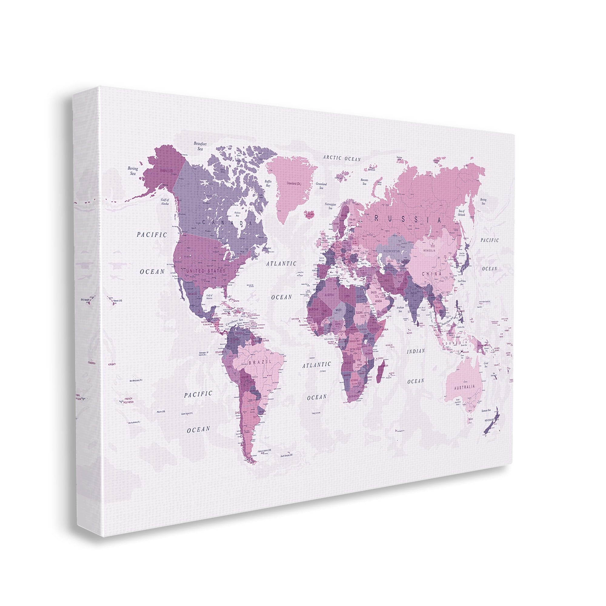 Stupell Industries Detailed Pink World Map Town & City Painting Gallery Wrapped Canvas Art Print Wall Art, 40 x 30