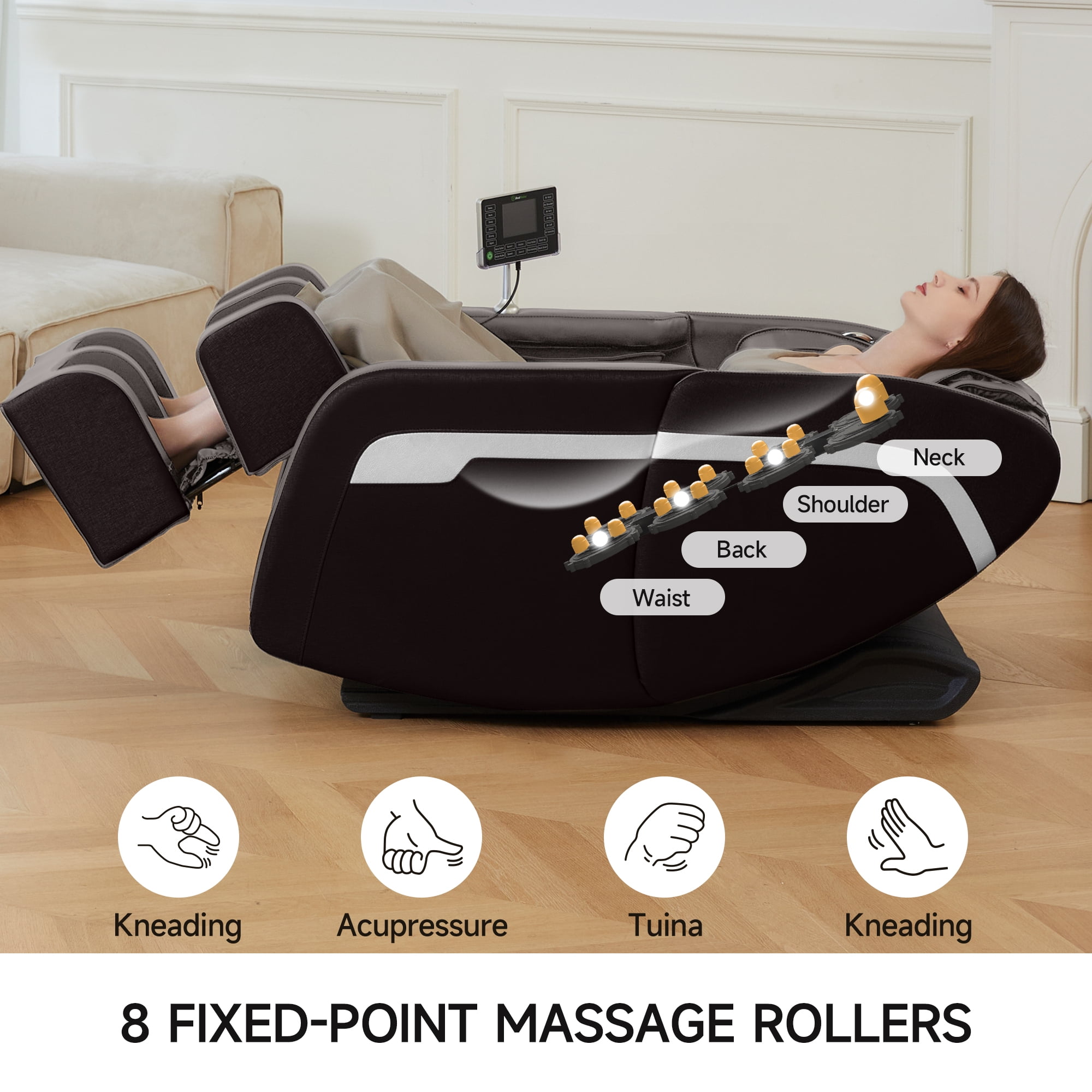 ZENART Massage Chair, Full Body Zero Gravity Massage Chair Recliner with Foot Massager, Brown