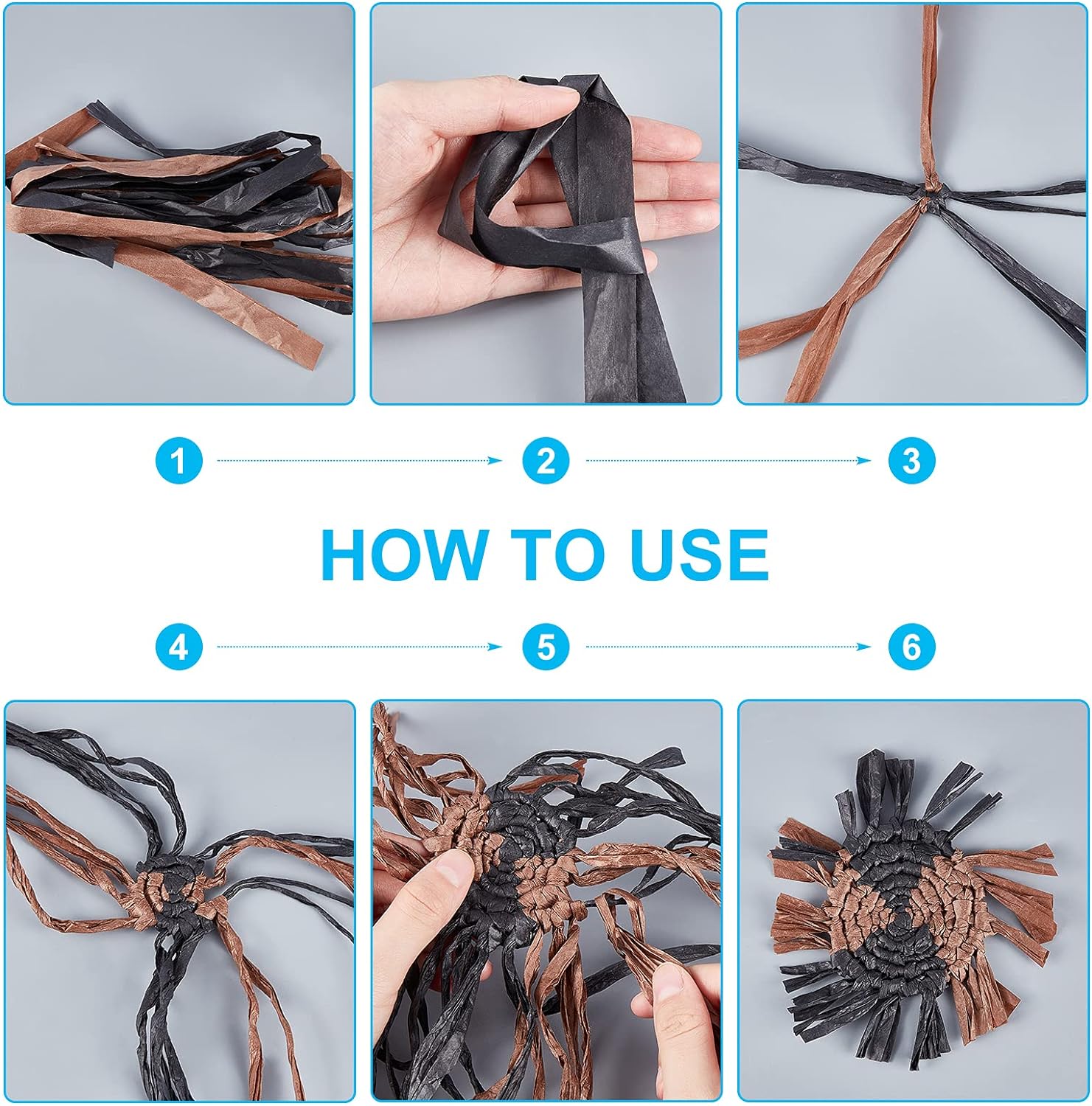 1 Roll 650m Natural Paper Raffia Ribbon Handmade Paper Rattan Ribbon Black Woven Paper Ribbon