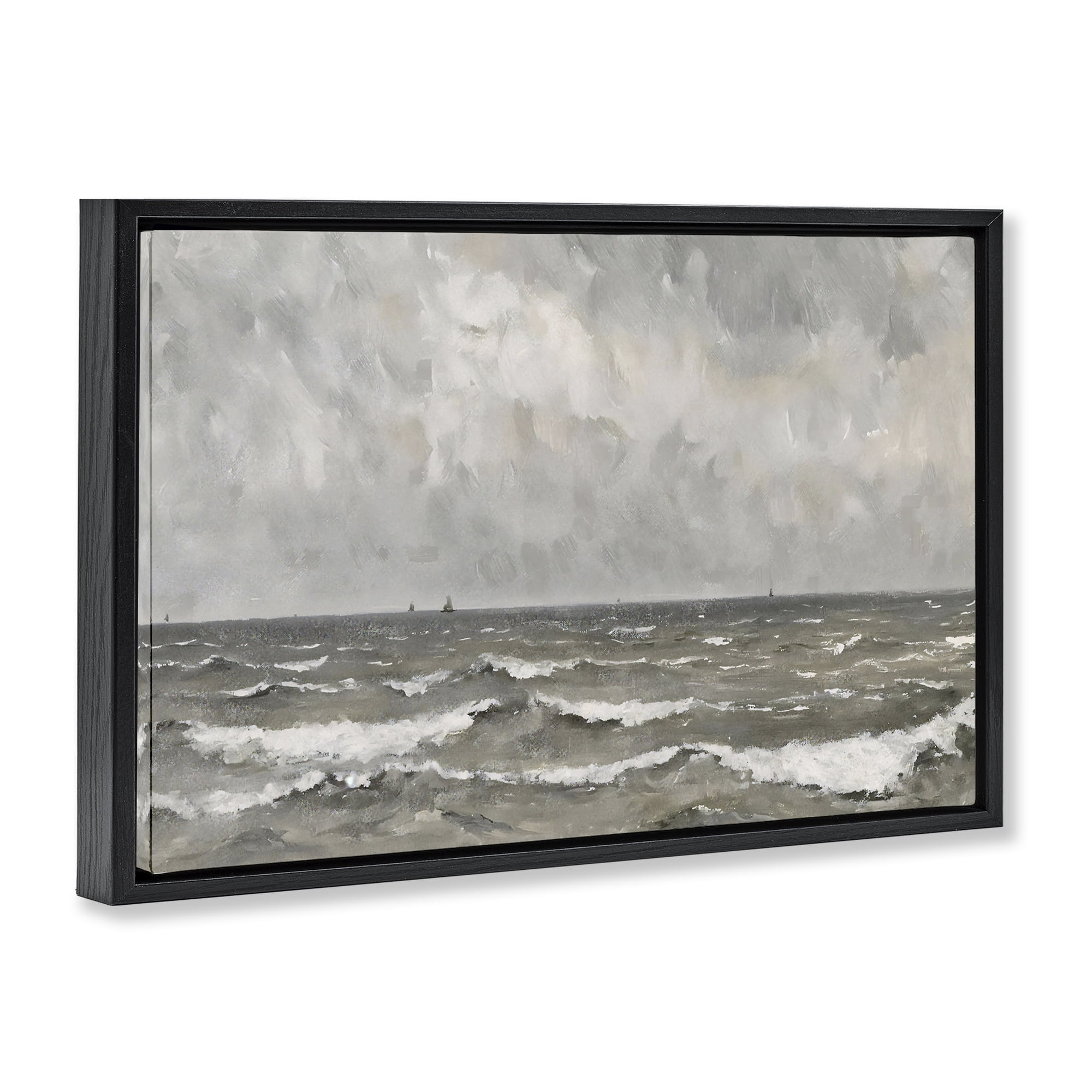 Stupell Industries Stormy Ripples at Sea Black Framed Floater Canvas Wall Art, design by Jacky Ngan