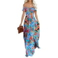 thumbnail image 1 of VISgogo Vestido cruzado con hombros descubiertos para mujer, vestido largo de playa bohemio de manga corta con estampado floral VISgogo moda, 1 of 9