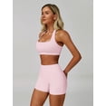 thumbnail image 5 of IBTOM CASTLE Workout Sets for Women Square Neck Halter Sports Bra High Waist Biker Shorts 2 Piece Gym Yoga Outfits S Pink, 5 of 7