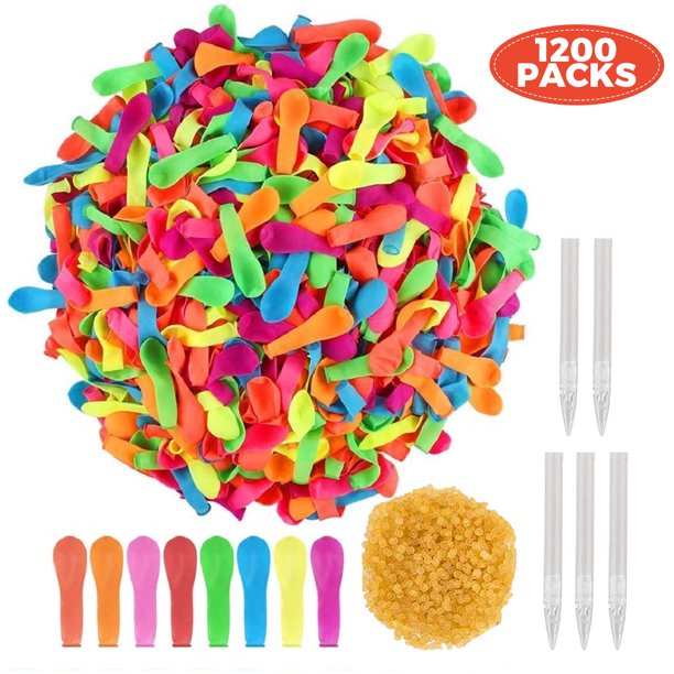 Water Balloons 1200 Pack Colorful with 1200 Pc Rubber Bands and 5