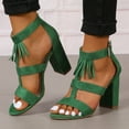 thumbnail image 5 of SACFOF Women's Open Toe Ankle Strap Buckle High Chunky Heel Sandals Fashion Tassel Party Wedding Prom Dress Shoes, 5 of 6