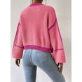 thumbnail image 5 of Women's Long Sleeve Cropped Cardigan, Contrast Color V-Neck Loose Open Front Knit Sweater Kimono Coat, 5 of 6
