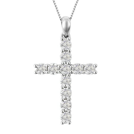 925 Sterling Silver Round Moissanite Cross Necklace Pendant Engagement Wedding Anniversary Bridal Jewelry for Women Size 18" Ct 2.7
