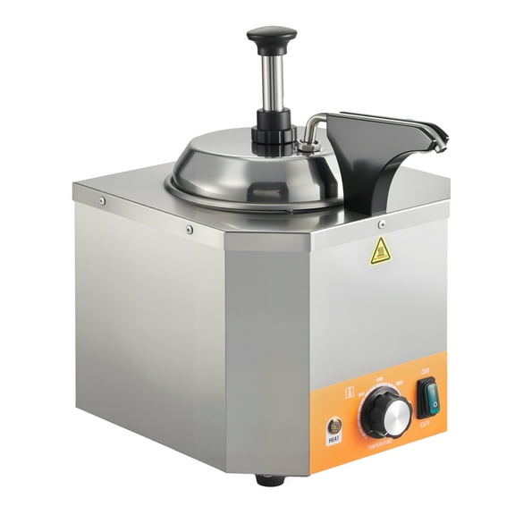 KFFKFF Electric Cheese Dispenser with Pump, 2.4L Commercial Sauce Warmer, Stainless Steel Heated Pump Dispenser, Adjustable Temperature 86-230℉ for Nacho Cheese, Hot Fudge, and Caramel