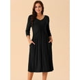 thumbnail image 3 of DARING DIVA 3/4 Sleeve Twist Knot Front V Neck A-line Midi Dress S Black, 3 of 6
