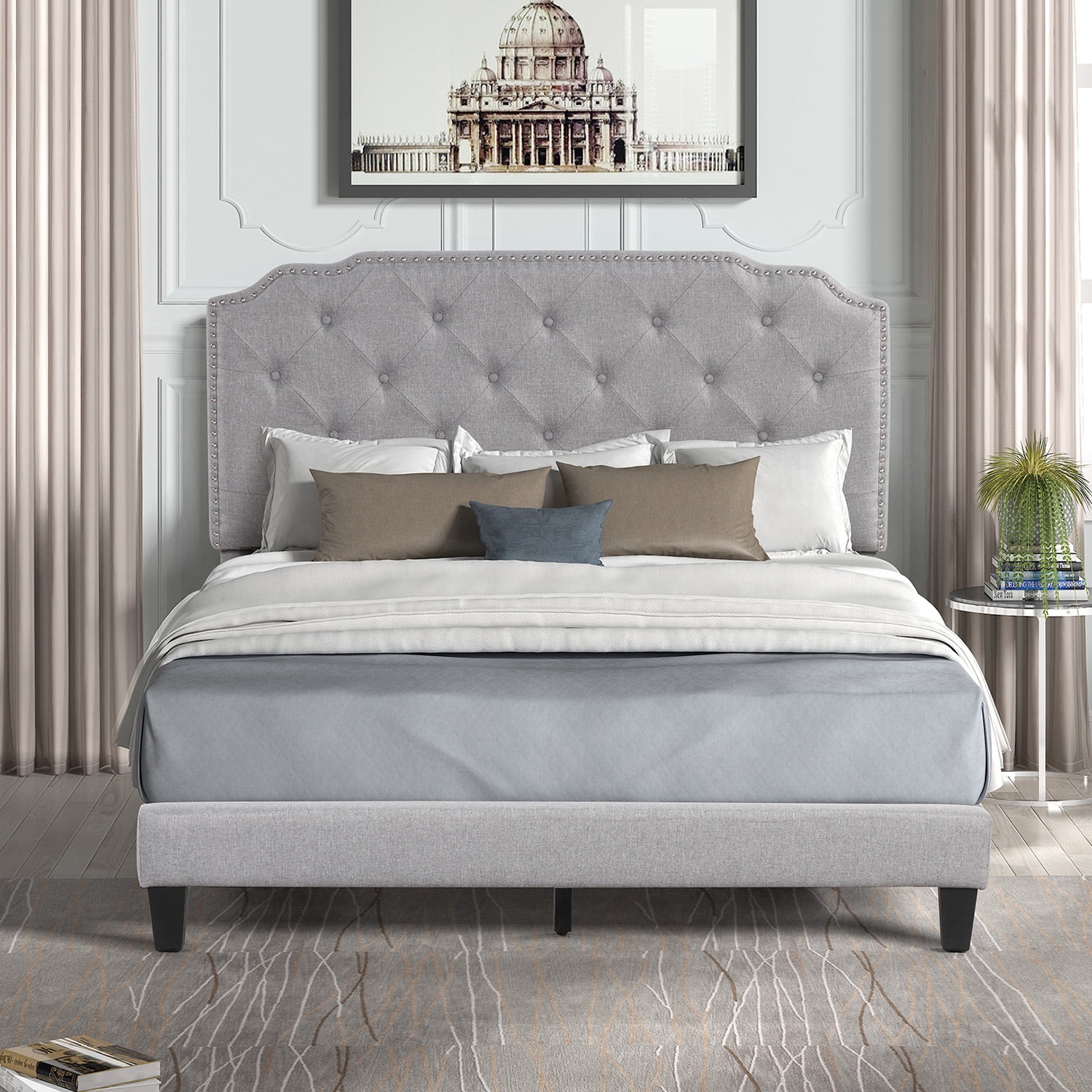 Kadyn Full Bed Frame with Headboard, Full Size Fabric Upholstered Platform Bed Frame, Mattress Foundation with Wooden Slats Support, No Box Spring Needed, Light Gray Kadyn Full Bed Frame with Headboard, Full Size Fabric Upholstered Platform Bed Frame, Mattress Foundation with Wooden Slats Support, No Box Spring Needed, Light Gray