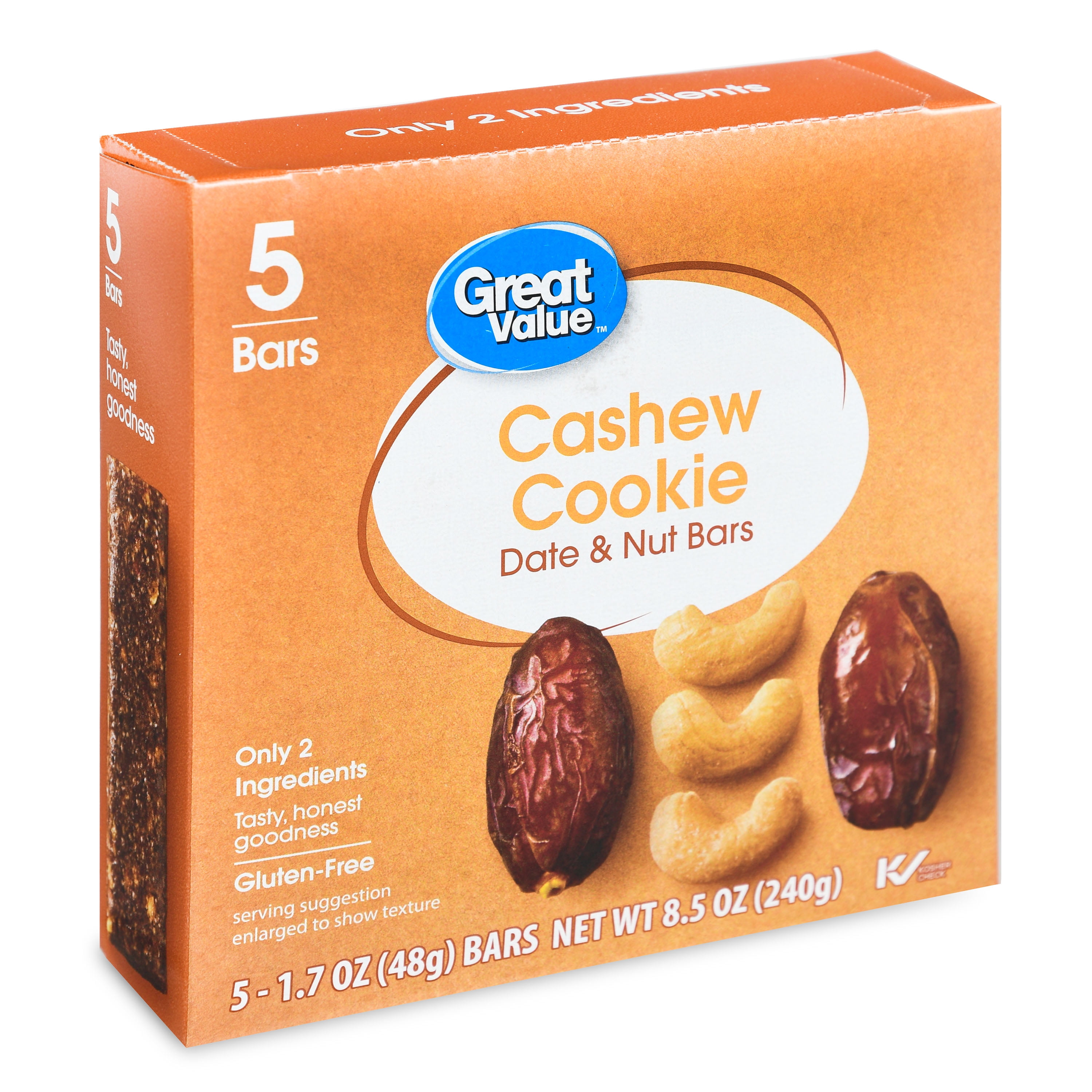 Great Value Cashew Cookie Date Nut Bars 8 5 Oz 5 Count Walmart Com