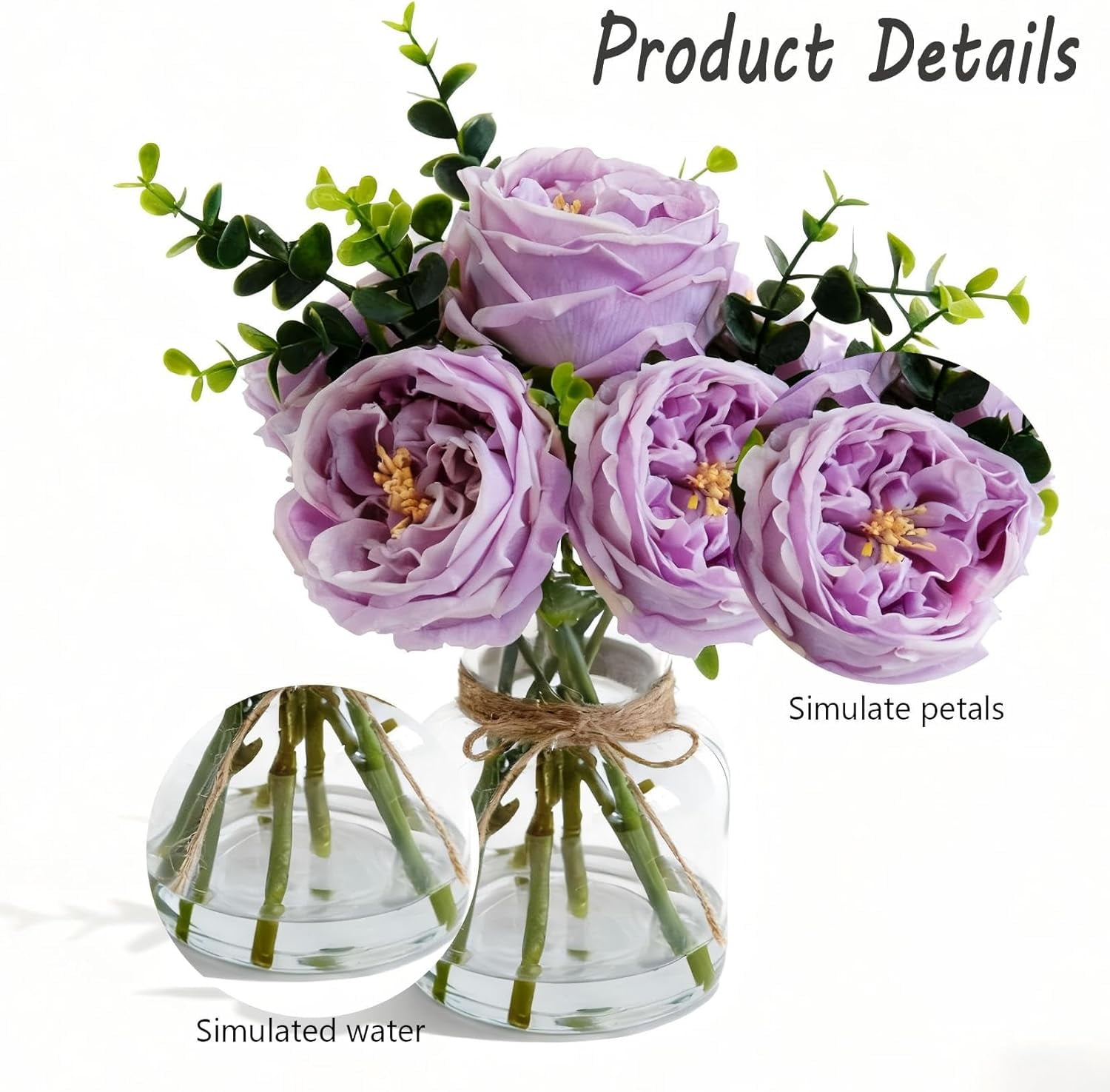 Artificial White Roses in Vase, Lifelike Faux Flowers Arrangement with Artificial Water, 13×10 Fake Flowers in Vase for Dining Table Centerpiece, Home & Restaurant Decor