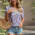 thumbnail image 4 of Fjuchai Womens V-Neck Lace T-Shirt for Female Summer Chiffon Floral Short Sleeve Tees Shirt S-XXL, 4 of 9