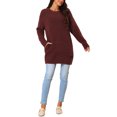 thumbnail image 2 of INSPIRE CHIC Women's Round Neck Pullover Long Sleeve Casual Sweater with Pockets M Wine Red, 2 of 5