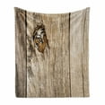 thumbnail image 1 of Safari Soft Flannel Fleece Throw Blanket, Siberian Tiger Eye Looking Through Wooden Peep Hole in Spy Predator Big Cat Wild Print, Cozy Plush for Indoor and Outdoor Use, 50" x 70", Tan, by Ambesonne, 1 of 5