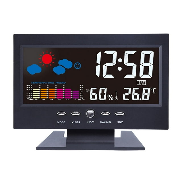 Reloj de escritorio con pronóstico del tiempo LED, pantalla digital, calendario, despertador, multifunción, pantalla grande (negro, con cable USB)