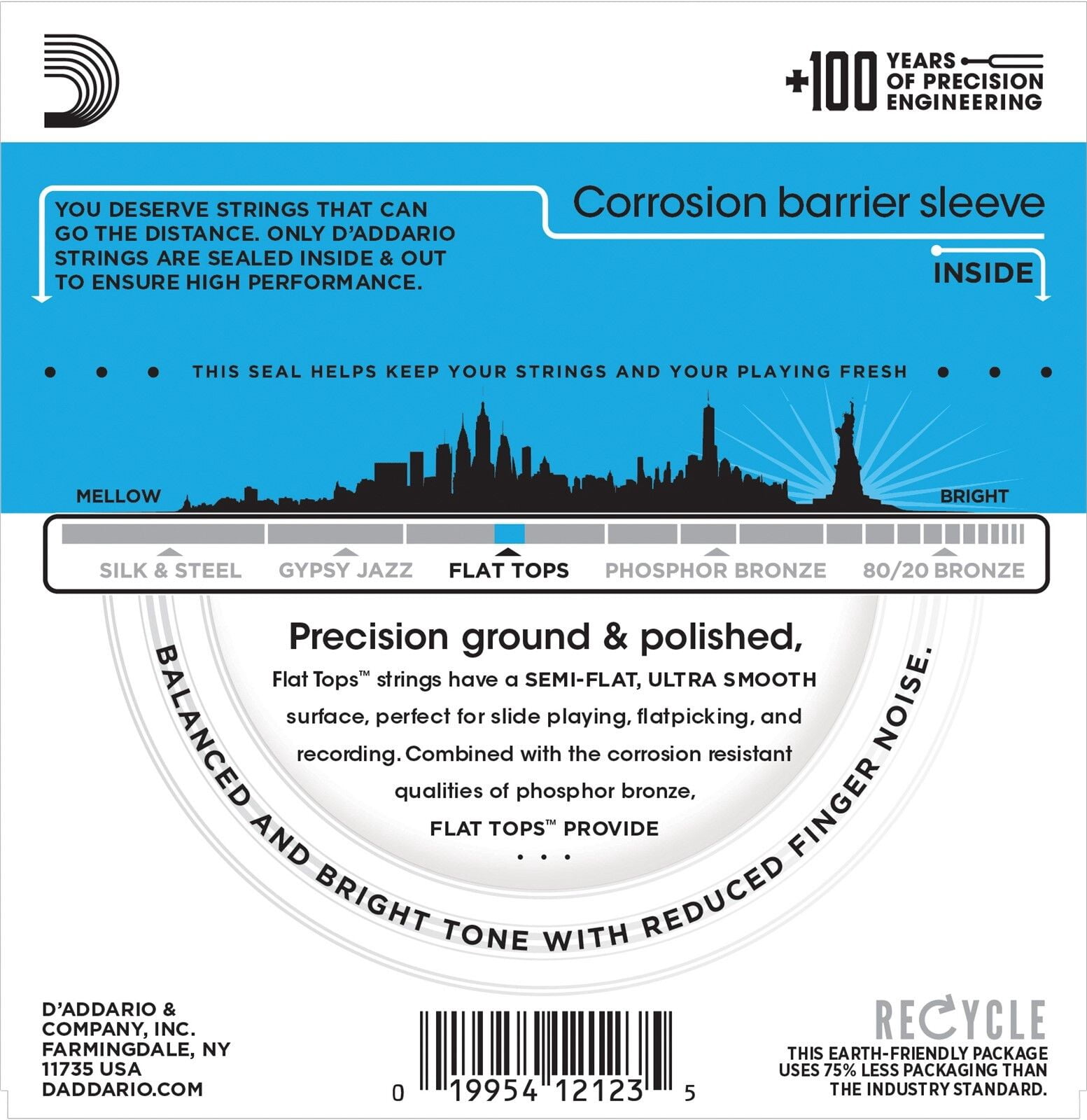 D'Addario Guitar Strings  3 Pack  Acoustic  EFT16  Flat Tops  Light