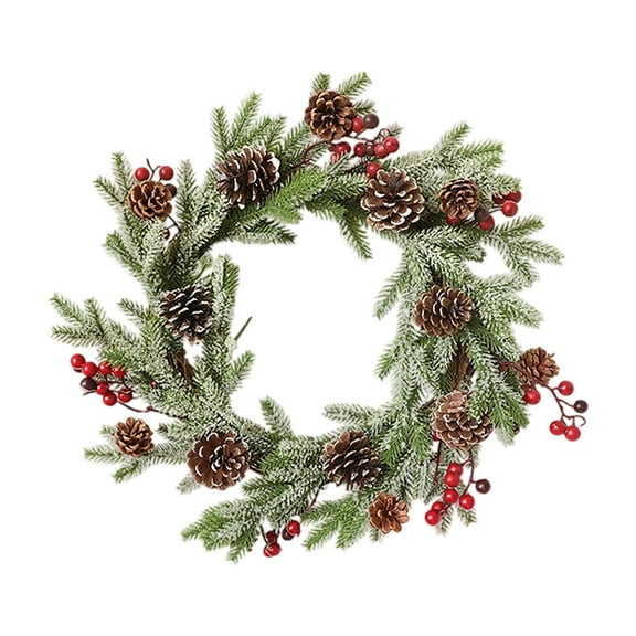 14 Inch Artificial Christmas Wreath with Red Berries and Pine Cones Xmas Wreath for Front Door Winter Wall Outdoor Home Holiday Decorations Christmas Decor