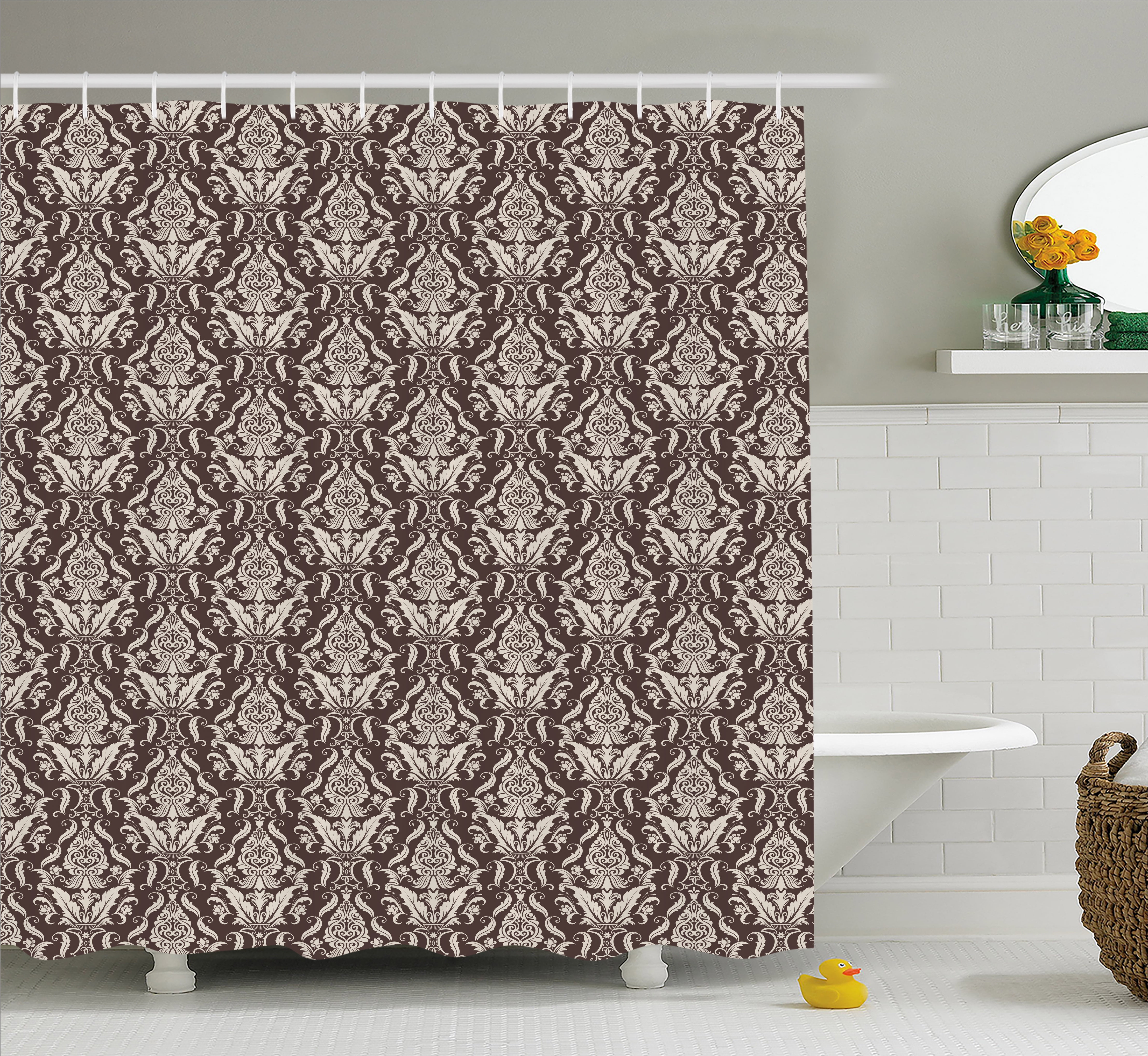 Damask Shower Curtain Wildflowers With Symmetric Leaves Vintage