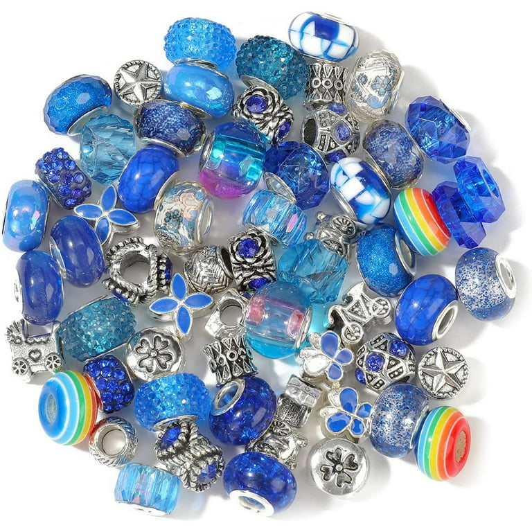 PEACNNG 60 Pieces Charm Bracelet Making Kit, Acrylic Crystal Beads, Random  Colors and Styles Big Hole Beads Set (Lake Blue)
